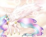  2012 abstract_background crown cutie_mark dreampaw equine feathered_wings feathers female feral friendship_is_magic fur hi_res horn mammal my_little_pony princess_celestia_(mlp) purple_eyes royalty solo white_feathers white_fur winged_unicorn wings 