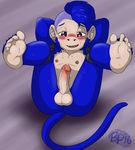  anthro balls barefoot bluepawpanda blush bound circumcised erection foot_focus front_view fully_bound genital_focus humanoid_penis legs_up looking_at_penis lying male mammal monkey nipples nude on_back open_mouth penis precum primate signature solo spread_legs spreading sweat 