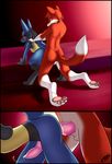  anal anal_penetration anthro balls canine coszcatl cum cum_in_ass cum_inside cum_while_penetrated duo erection fox from_behind_position half-closed_eyes inside invalid_tag kneeling looking_back lucario male male/male mammal nintendo nude penetration penis pok&eacute;mon sex smile tapering_penis video_games 