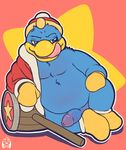  anthro avian beak bottomless clothed clothing digital_media_(artwork) flat_colors half-dressed half-erect hammer headgear king_dedede kirby_(series) leaning_on_elbow licking licking_lips long_foreskin male moobs mostly_nude naughty_face nintendo overweight penis pinup pose puggy rape_face reclining signature solo tongue tongue_out tools uncut video_games 
