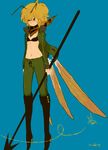  antennae bad_id bad_pixiv_id blonde_hair boots copyright_request l_hakase midriff polearm solo weapon wings 