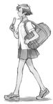  bandaid bandaid_on_face food from_side full_body greyscale highres makoto_(street_fighter) monochrome no_socks non-web_source popsicle shoes simple_background sketch sneakers solo street_fighter street_fighter_iii_(series) tomboy walking 