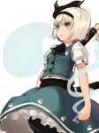  bad_id bad_pixiv_id black_hairband blue_eyes ghost hairband katana konpaku_youmu konpaku_youmu_(ghost) pantyhose rothe short_hair silver_hair solo sword touhou weapon 