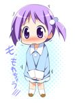  blush chibi child hair_bobbles hair_ornament have_to_pee hoppege hoppeke-tan kindergarten original purple_eyes purple_hair school_uniform short_twintails socks solo tears translated trembling twintails 