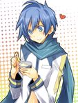  bad_id bad_pixiv_id blue_eyes blue_hair blue_nails blue_scarf blush eating food halftone halftone_background heart ice_cream kaito male_focus mikipa nail_polish scarf smile solo upper_body vocaloid 
