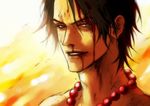 beads black_hair blood jewelry lily_(artist) lowres male_focus necklace one_piece portgas_d_ace solo 