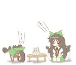  black_hair bow cake food green_bow hair_bow long_hair lowres pastry ransa red_eyes reiuji_utsuho touhou translated wheelbarrow 