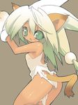  animal_ears bare_shoulders blade_(galaxist) cat_ears cham_cham gloves green_eyes green_hair long_hair lowres paw_gloves paws samurai_spirits snk solo tail torn_clothes 