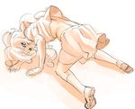  all_fours bad_id bad_pixiv_id bent_over copyright_request long_hair monochrome orange_(color) p.k. simple_background sketch solo thighhighs white_background 