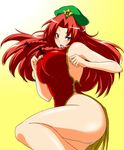  bare_shoulders blue_eyes bow braid breasts china_dress chinese_clothes covered_nipples curvy dress fighting_stance hair_bow hat highleg hong_meiling large_breasts legs long_hair no_panties red_hair shirt shouji_nigou solo taut_clothes taut_shirt thighs tight touhou twin_braids 
