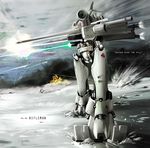  battletech beam burning cloud explosion gun mecha no_humans realistic rifleman robot science_fiction sky weapon 