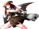  bad_id bad_pixiv_id bat_wings do-ko_(celsius) head_wings highres koakuma long_hair red_eyes red_hair solo torn_clothes touhou weapon wings 