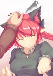  :3 animal_ears bell bell_collar braid breasts cat_ears cat_girl closed_eyes collar dress ear_twitch extra_ears green_dress hand_on_another's_head juliet_sleeves kaenbyou_rin large_breasts long_sleeves out_of_frame paw_pose petting pointy_ears pov pov_hands psychopath_idiot puffy_sleeves red_hair solo_focus touhou twin_braids upper_body 