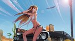  absurdres america bad_id bad_pixiv_id bare_arms bikini bikini_top bird blue_eyes breasts brown_hair car cleavage cloud cutoffs day denim denim_shorts dodge_challenger front-tie_top ground_vehicle highres jpeg_artifacts lens_flare long_hair long_legs looking_away medium_breasts motor_vehicle neon_genesis_evangelion nuwangyang_(930426) open_mouth outdoors pose short_shorts shorts sky solo souryuu_asuka_langley sun swimsuit utah 