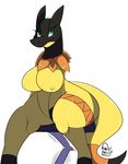  big_breasts breasts female green_eyes heliolisk kingbeast looking_at_viewer nintendo pok&eacute;mon reptile scalie simple_background solo video_games white_background 