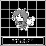 1:1 :3 animated beady_eyes canine clothed clothing cute english_text feral fur greyscale hair happy mammal monochrome monster pattern_background shirt simple_background smile solo symbianl temmie_(undertale) text undertale video_games white_fur 