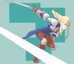  1girl agrias_oaks armor blonde_hair boots braid breastplate final_fantasy final_fantasy_tactics gloves highres knight long_hair single_braid solo sword weapon 