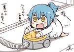  :d barefoot blue_hair commentary_request labcoat open_mouth personification ponytail signature smile solo translation_request tsukigi twitter twitter-san twitter-san_(character) vacuum_cleaner yellow_eyes 