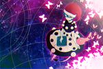  blob blue_hair book bug butterfly chromatic_aberration closed_eyes doremy_sweet dream_soul dress hat insect nightcap nr_(cmnrr) pom_pom_(clothes) short_hair sky solo star_(sky) starry_sky tail tapir_tail touhou 