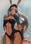  animal_ears armor artist_name breasts bunny_ears cameltoe dark_skin dated final_fantasy final_fantasy_xii fran highres lasterk long_hair looking_at_viewer medium_breasts red_eyes revealing_clothes solo viera white_hair 