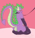  2016 aged_up anthro anthrofied blush butt clothing collar dragon elbow_gloves ethanqix friendship_is_magic girly gloves green_eyes kneeling leash legwear looking_at_viewer male my_little_pony scalie smile solo spike_(mlp) thigh_highs 