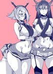  2girls admiral_(kantai_collection) bad_anatomy bad_id bad_pixiv_id blush breast_hold breasts face_in_ass giant hohehohe kantai_collection large_breasts lowleg_skirt multiple_girls mutsu_(kantai_collection) nagato_(kantai_collection) skirt tall 