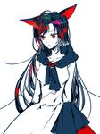  animal_ears arms_behind_back brooch cowboy_shot dress imaizumi_kagerou jewelry lipstick long_hair looking_away makeup nr_(cmnrr) red_eyes red_hair sketch solo touhou white_background wolf_ears 