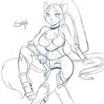  anthro big_breasts breasts cat clothed clothing feline female fur hair long_hair mammal monochrome navel phsuke sketch solo soya uberquest wide_hips 