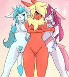  big_breasts blonde_hair blue_eyes blue_hair breasts clitoris eeveelution featherystorm feline female flareon fluffy frowing glaceon group hair long_hair looking_at_viewer looking_away mammal nintendo pink_eyes pink_hair pok&eacute;mon pubes pussy short_hair small_breasts smile sylveon video_games 