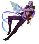  alternate_costume bag bald beard black_hair blue_eyes boots facial_hair full_body headphones highres holographic_touchscreen indseind league_of_legends male_focus purple_skin ryze shirtless solo tattoo transparent_background 