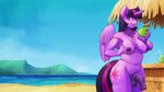  2015 animal_genitalia anthro anthrofied balls beach beverage breasts coconut cutie_mark dickgirl digital_media_(artwork) drinking equine equine_penis eyelashes feathered_wings feathers food friendship_is_magic fruit hair horn intersex jewelry mammal multicolored_hair my_little_pony navel necklace nipples outside penis purple_eyes seaside slightly_chubby solo twilight_sparkle_(mlp) winged_unicorn wings zwitterkitsune 