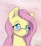  2015 alasou equine eyewear female fluttershy_(mlp) friendship_is_magic fur glasses hair horse long_hair looking_at_viewer mammal my_little_pony pink_hair pony portrait smile solo teal_eyes yellow_fur 