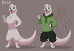  2016 anthro brown_nose clothed clothing conditional_dnp digitigrade featureless_crotch fur green_eyes hoodie male mammal mustelid nude otter otterface reed sefeiren shorts standing thick_tail whiskers white_fur 