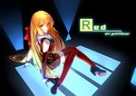  absurdres blonde_hair bow gloves hair_bow highres looking_at_viewer original red_eyes sitting solo thighhighs wukloo zettai_ryouiki 