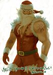  beard belt blue_eyes buttons christmas eyebrows facial_hair glasses hat jaimito long_hair male_focus manly mittens muscle original pectorals pince-nez santa_claus santa_hat sleeveless solo spanish tattoo thick_eyebrows white_background white_hair 