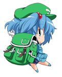  backpack bag blue_eyes blue_hair chibi hair_bobbles hair_ornament hat kawashiro_nitori looking_back solo sugiura touhou twintails two_side_up wrench 