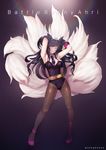  ahri animal_ears bare_shoulders battle_bunny_riven battle_bunny_riven_(cosplay) black_hair breasts cosplay detached_collar facial_mark fox_ears fox_tail hanato_(seonoaiko) league_of_legends leotard long_hair looking_at_viewer medium_breasts necktie pantyhose playboy_bunny_leotard riven_(league_of_legends) smile solo tail whisker_markings wrist_cuffs yellow_eyes 