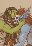  barbalarga blue_body braided_hair cute duo green_body hair happy humanoid long_ears male male/male orc red_hair tagme thrall troll vol&#039;jin 