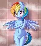  2016 anthro anthrofied aryanne blush crossed_arms cutie_mark equine feathered_wings feathers female friendship_is_magic hair hi_res inside mammal multicolored_hair my_little_pony navel nude pegasus pussy rainbow_dash_(mlp) rainbow_hair solo wings 