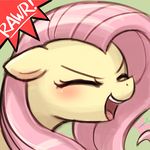  1:1 2016 blush equine eyes_closed female feral fluttershy_(mlp) friendship_is_magic green_background hair horse low_res lumineko mammal my_little_pony open_mouth pink_hair pony rawr simple_background solo teeth 