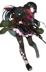  black_hair black_legwear full_body girls_frontline gun hair_ornament holding holding_gun holding_weapon karei long_hair looking_at_viewer official_art pantyhose purple_eyes scarf school_uniform serafuku simple_background skirt solo submachine_gun type_100 type_100_(girls_frontline) weapon white_background 