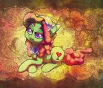  2015 abstract_background celebi-yoshi cutie_mark earth_pony equine female feral flower friendship_is_magic fur green_fur hair horse mammal multicolored_hair my_little_pony plant pony purple_eyes scarf smile solo tree_hugger_(mlp) two_tone_hair 