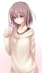  brown_eyes brown_hair flower holding holding_flower original smile solo yuki_(sangeki5806) 