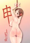  animal_ears arms_up ass bdsm blush bondage bound breasts brown_eyes brown_hair fake_animal_ears kotoyoro large_breasts looking_at_viewer monkey_ears nekohane_ryou new_year nipples nude open_mouth original rope short_hair solo spanked tears 