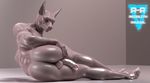  3d_(artwork) albino anthro anubian_jackal balls biceps butt canine cgi deity digital_media_(artwork) egyptian erection jackal looking_at_viewer male mammal muscular nude penis r-a-s-p_(artist) red_eyes simple_background solo thick_thighs 