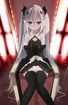  black_dress black_legwear brown_eyes dress garter_straps highres krul_tepes long_hair looking_at_viewer owari_no_seraph panties pink_hair senya_fuurin sitting solo thighhighs underwear white_panties 