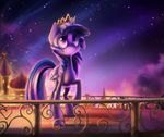  2014 balcony canterlot celebi-yoshi cloud crown cutie_mark equine feathered_wings feathers female feral friendship_is_magic fur hair horn mammal multicolored_hair my_little_pony outside purple_eyes purple_feathers purple_fur sky solo star tower twilight_sparkle_(mlp) two_tone_hair winged_unicorn wings 