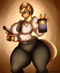  2016 anthro applejack_(mlp) big_breasts breasts earth_pony equine female friendship_is_magic gun horse huge_breasts mammal my_little_pony police pony ranged_weapon solo supersonicrulaa weapon 