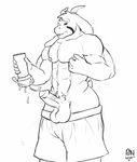  2016 asriel_dreemurr bitnarukami boss_monster cum fangs gym_shorts horn male masturbation muscular nipple_play nipples orgasm penetrable_sex_toy penis sex_toy sketch solo tongue tongue_out undertale video_games 
