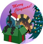  2013 absurd_res alpha_channel changeling christmas christmas_tree english_text equine eyes_closed female fire fireplace friendship_is_magic fur gift green_hair hair hat hi_res holidays horn mammal my_little_pony open_mouth queen_chrysalis_(mlp) solo spier17 text tongue tree wings 